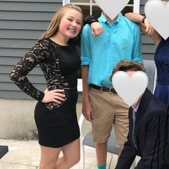 Black Bodycon Dress with Lace Long Sleeves - Picture 1 of 7